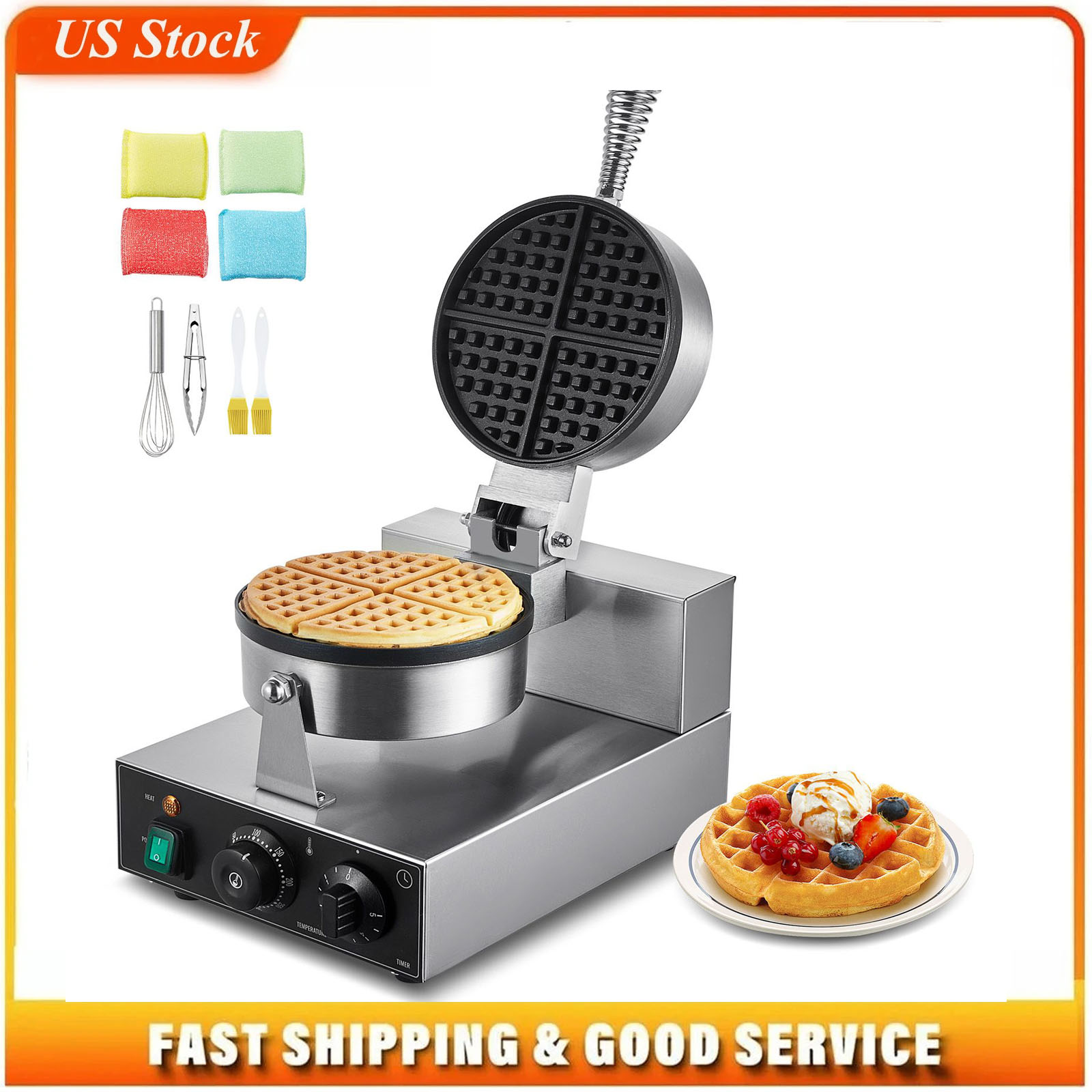 Waffle Iron Belgian - Коммерческая вафельница, 1230 Вт, круглая вафельная