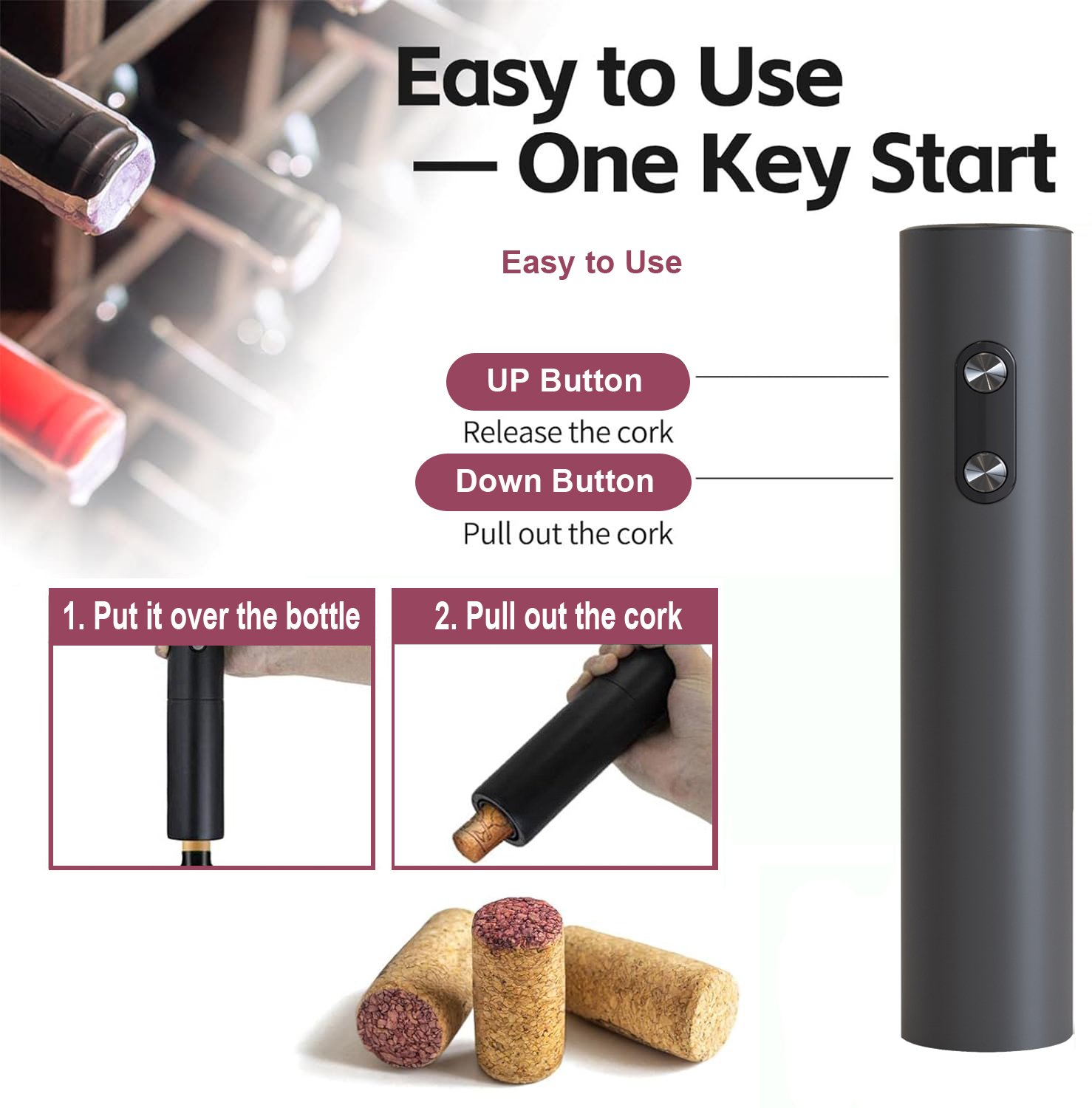 Wine Opener Electric - Электрическая открывалка для вина, черный штопор